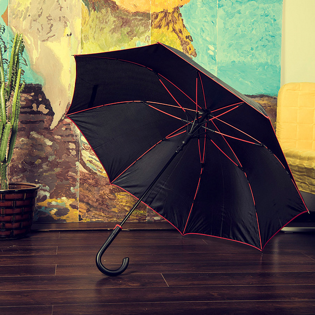 Зонт-трость BACK TO BLACK, пластиковая ручка, полуавтомат с логотипом в Волгограде заказать по выгодной цене в кибермаркете AvroraStore