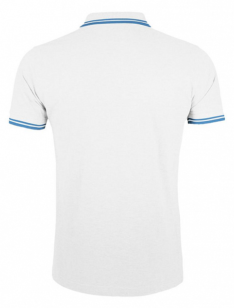 Рубашка поло мужская PASADENA MEN 200 с контрастной отделкой, белая с голубым с логотипом в Волгограде заказать по выгодной цене в кибермаркете AvroraStore
