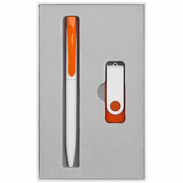 Набор Twist White, белый с оранжевым, 8 Гб с логотипом в Волгограде заказать по выгодной цене в кибермаркете AvroraStore