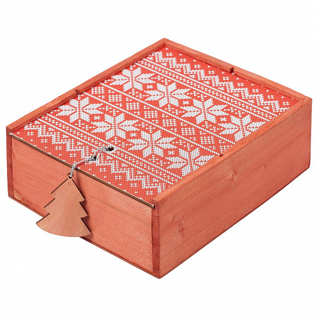 Коробка деревянная «Скандик», большая, красная с логотипом в Волгограде заказать по выгодной цене в кибермаркете AvroraStore