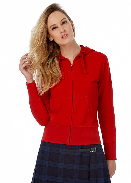 Толстовка женская Hooded Full Zip красная с логотипом в Волгограде заказать по выгодной цене в кибермаркете AvroraStore