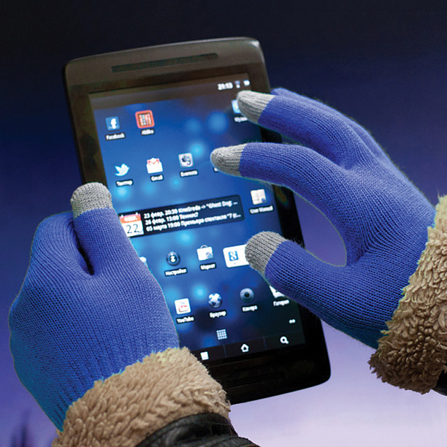 Перчатки мужские для работы с сенсорными экранами, синие с логотипом в Волгограде заказать по выгодной цене в кибермаркете AvroraStore