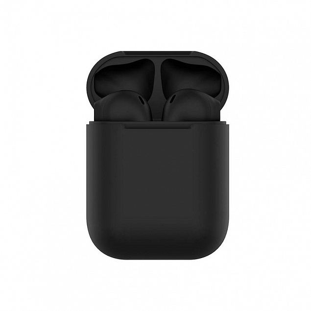 Наушники беспроводные с зарядным боксом TWS AIR SOFT, цвет черный  с логотипом в Волгограде заказать по выгодной цене в кибермаркете AvroraStore