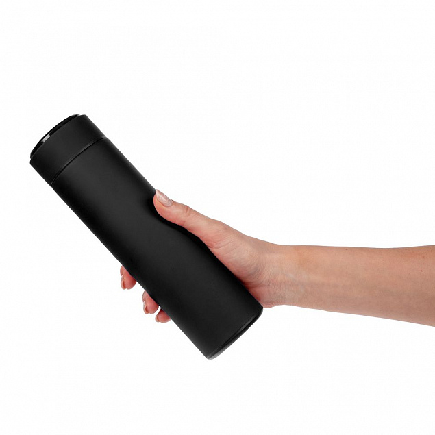 Смарт-бутылка с заменяемой батарейкой Long Therm Soft Touch, черная с логотипом в Волгограде заказать по выгодной цене в кибермаркете AvroraStore
