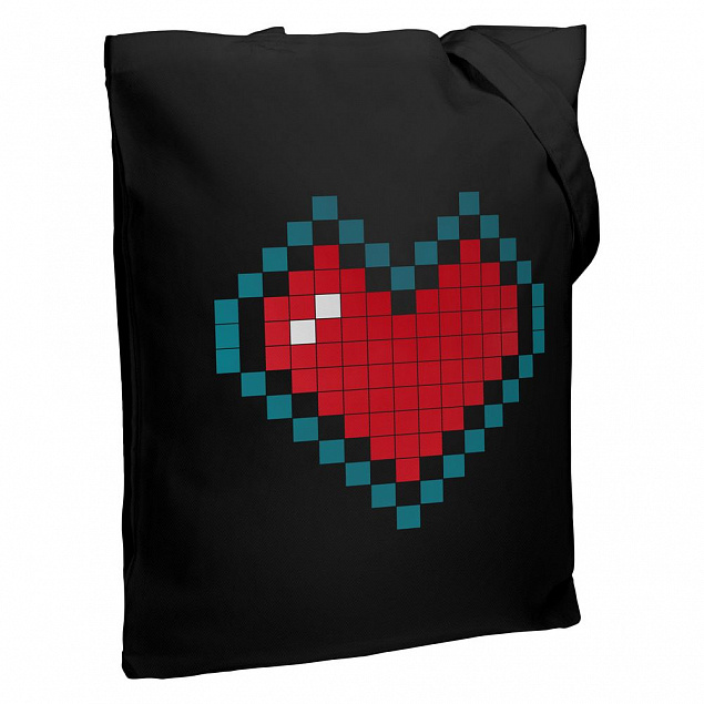 Холщовая сумка Pixel Heart, черная с логотипом в Волгограде заказать по выгодной цене в кибермаркете AvroraStore