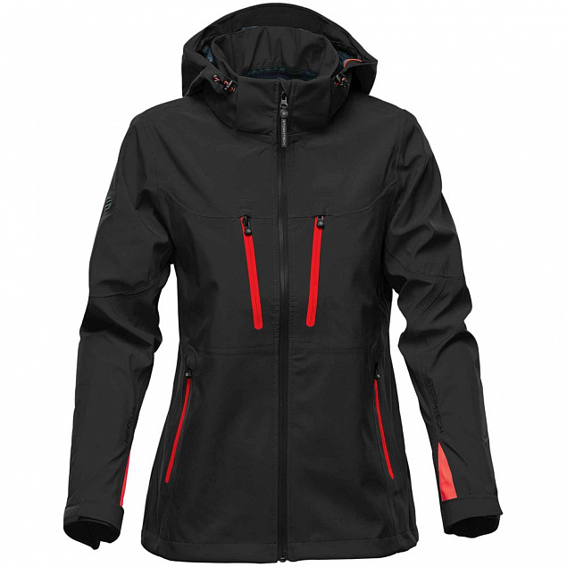 Куртка софтшелл женская Patrol, черная с красным с логотипом в Волгограде заказать по выгодной цене в кибермаркете AvroraStore