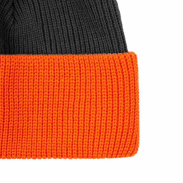 Шапка Snappy, темно-серая с оранжевым с логотипом в Волгограде заказать по выгодной цене в кибермаркете AvroraStore