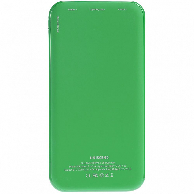 Внешний аккумулятор Uniscend All Day Compact 10000 мАч, зеленый с логотипом в Волгограде заказать по выгодной цене в кибермаркете AvroraStore