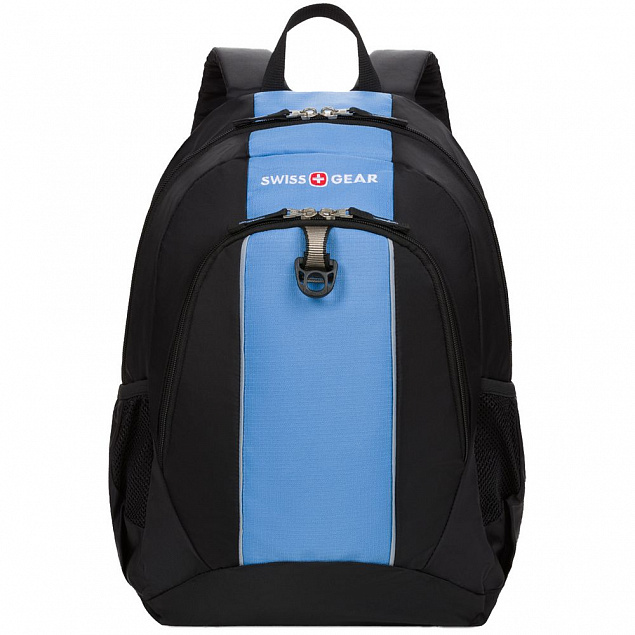 Рюкзак городской Swissgear, черный с голубым с логотипом в Волгограде заказать по выгодной цене в кибермаркете AvroraStore