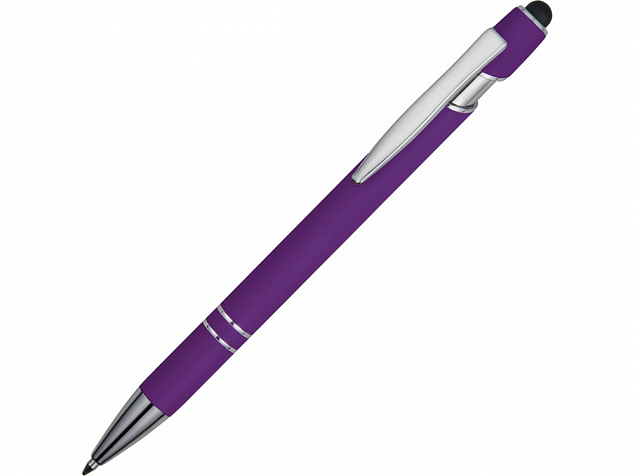 Ручка металлическая soft-touch шариковая со стилусом Sway, фиолетовый/серебристый с логотипом в Волгограде заказать по выгодной цене в кибермаркете AvroraStore
