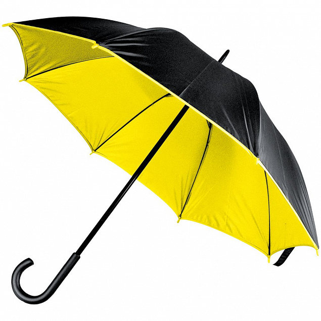 Зонт-трость с двойным куполом, черный с желтым с логотипом в Волгограде заказать по выгодной цене в кибермаркете AvroraStore