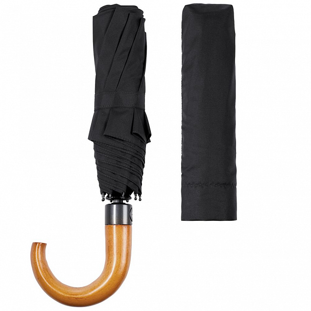 Складной зонт Unit Classic, черный с логотипом в Волгограде заказать по выгодной цене в кибермаркете AvroraStore